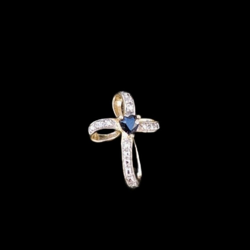 Sterling Silver Onyx CZ Cross Religious Shiny pendant